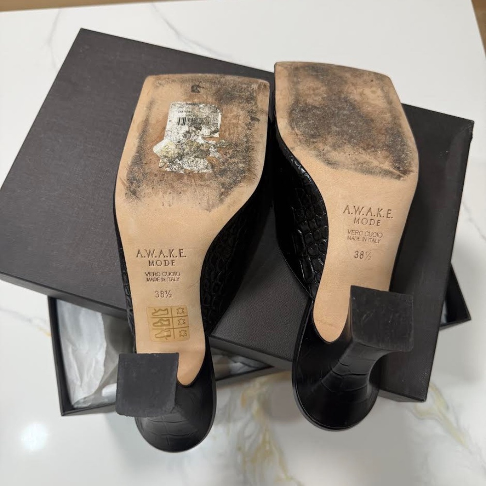 A.W.A.K.E Square-Toe Croc-Embossed Leather Mules - Picture 4 of 4